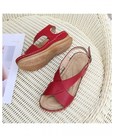 Sandals Women Comfortable Dressy Wedge Summer Bohemian Vintage Style Slope Heel Sandals Buckle Casual Shoes Red $13.65 Outdoo...