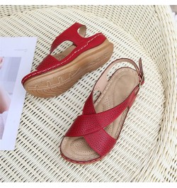 Sandals Women Comfortable Dressy Wedge Summer Bohemian Vintage Style Slope Heel Sandals Buckle Casual Shoes Red $13.65 Outdoo...