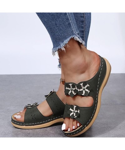 Women Sandals for Home Fashion Summer Women Sandals Thick Sole Wedge Heel Womens Earth Sandals Size 10 (Navy, 9) 7.5 Army Gre...