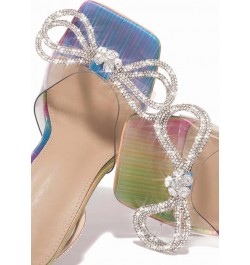 Open Toe Bow Heels for Women Transparent Chunky Heel Ankle Strap with Rhinestone Colorful $30.99 Sandals