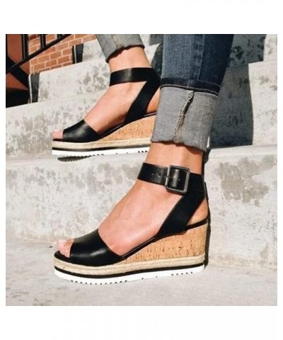 Womens Wedge Sandals Flower Low Heel Platform Sandals Elastic Ankle Strap Espadrilles Sandals Summer Casual Comfortable Shoes...