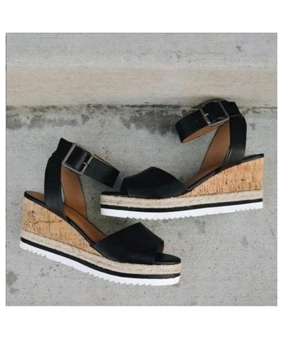 Womens Wedge Sandals Flower Low Heel Platform Sandals Elastic Ankle Strap Espadrilles Sandals Summer Casual Comfortable Shoes...