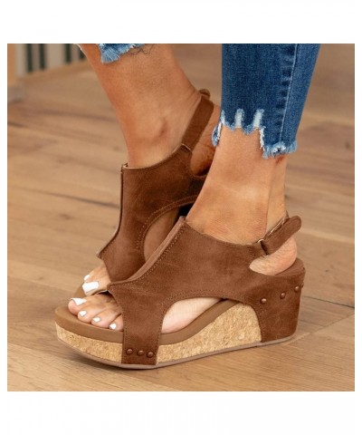 Sandals for Women Casual Summer, Women's Platform Wedge Sandals Casual Trendy Floral Open Toe Buckle Strappy Sandals Z12-brow...