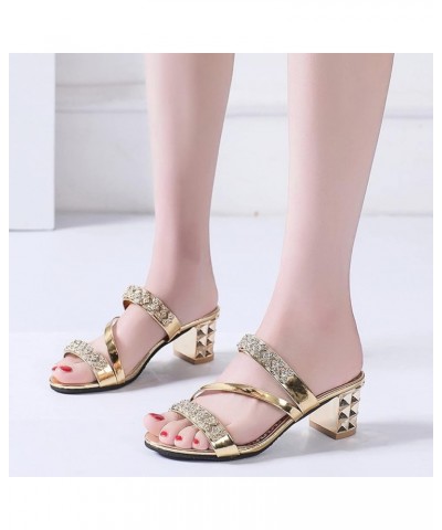 Women's Heeled Sandal Open Toe Rhinestone Ankle Strap Chunky Heeled Sandal Slip-On Ladies Dress Mules Sandal Silver $25.38 Sa...