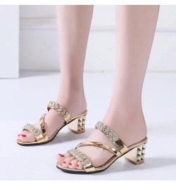 Women's Heeled Sandal Open Toe Rhinestone Ankle Strap Chunky Heeled Sandal Slip-On Ladies Dress Mules Sandal Silver $25.38 Sa...