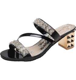 Women's Heeled Sandal Open Toe Rhinestone Ankle Strap Chunky Heeled Sandal Slip-On Ladies Dress Mules Sandal Silver $25.38 Sa...