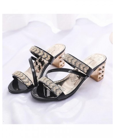 Women's Heeled Sandal Open Toe Rhinestone Ankle Strap Chunky Heeled Sandal Slip-On Ladies Dress Mules Sandal Silver $25.38 Sa...