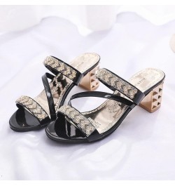 Women's Heeled Sandal Open Toe Rhinestone Ankle Strap Chunky Heeled Sandal Slip-On Ladies Dress Mules Sandal Silver $25.38 Sa...