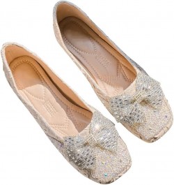 Flats For Women Comfortable Square Toe Bowknot Ballet Flats Slip On Casual Flats Shiny Rhinestone Wedding Flats B Apricot $11...