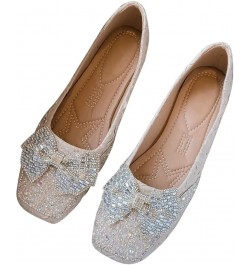 Flats For Women Comfortable Square Toe Bowknot Ballet Flats Slip On Casual Flats Shiny Rhinestone Wedding Flats B Apricot $11...