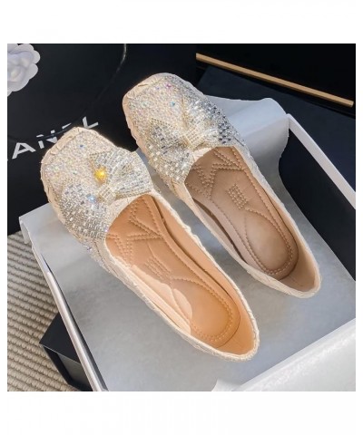 Flats For Women Comfortable Square Toe Bowknot Ballet Flats Slip On Casual Flats Shiny Rhinestone Wedding Flats B Apricot $11...