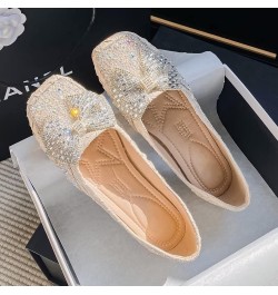 Flats For Women Comfortable Square Toe Bowknot Ballet Flats Slip On Casual Flats Shiny Rhinestone Wedding Flats B Apricot $11...