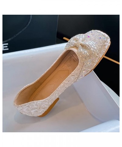 Flats For Women Comfortable Square Toe Bowknot Ballet Flats Slip On Casual Flats Shiny Rhinestone Wedding Flats B Apricot $11...