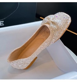 Flats For Women Comfortable Square Toe Bowknot Ballet Flats Slip On Casual Flats Shiny Rhinestone Wedding Flats B Apricot $11...