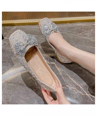 Flats For Women Comfortable Square Toe Bowknot Ballet Flats Slip On Casual Flats Shiny Rhinestone Wedding Flats B Apricot $11...