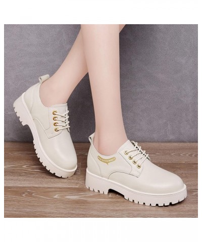 Classic Round Toe Oxfords for Women Convenient Lace up Platform Pumps Chunky Low Heel Walking Shoes Beige $31.74 Oxfords