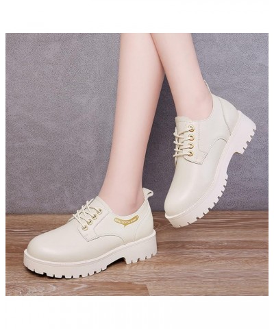 Classic Round Toe Oxfords for Women Convenient Lace up Platform Pumps Chunky Low Heel Walking Shoes Beige $31.74 Oxfords