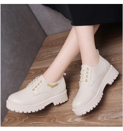 Classic Round Toe Oxfords for Women Convenient Lace up Platform Pumps Chunky Low Heel Walking Shoes Beige $31.74 Oxfords