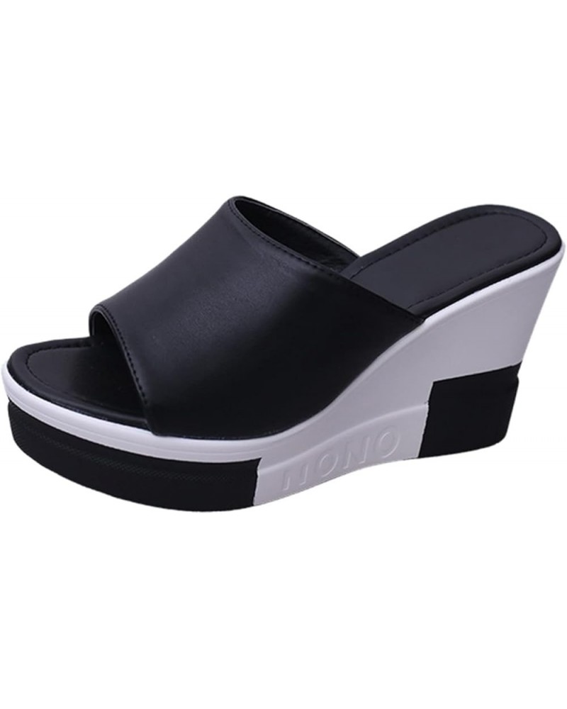 Flip Flops For Women Beach Slides Memory Foam Slippers For Women Black Platform Sandals Women Flats For Women 2-black $11.09 ...