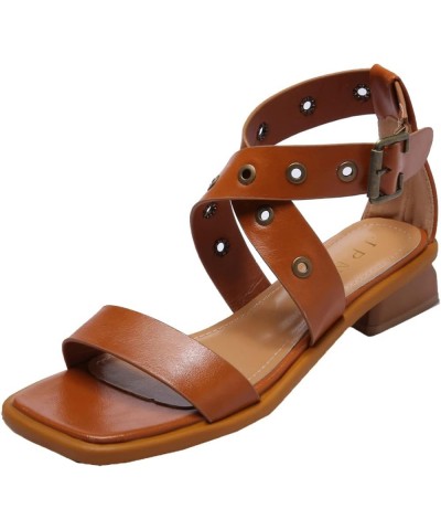 Womens Chunky Low Heel Sandals Summer Comfortable Square Open Toe Pumps Buckle Strap Daily Shoes for School Brown $23.91 Sandals