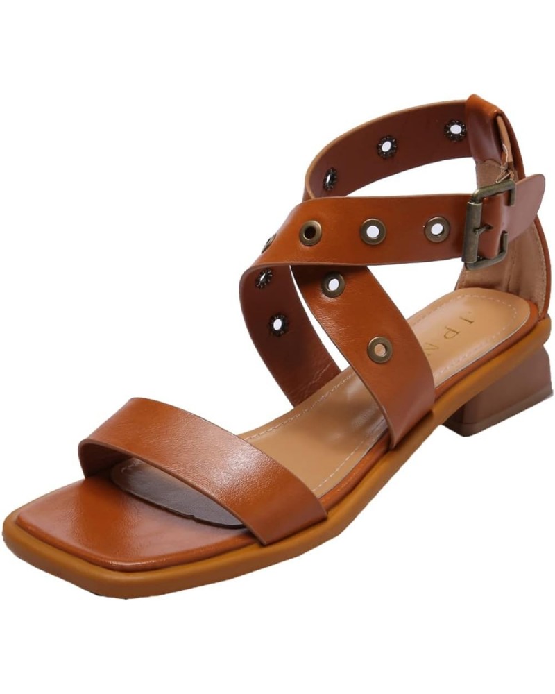 Womens Chunky Low Heel Sandals Summer Comfortable Square Open Toe Pumps Buckle Strap Daily Shoes for School Brown $23.91 Sandals