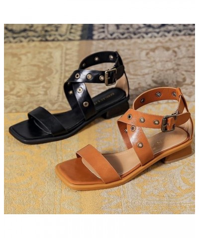 Womens Chunky Low Heel Sandals Summer Comfortable Square Open Toe Pumps Buckle Strap Daily Shoes for School Brown $23.91 Sandals