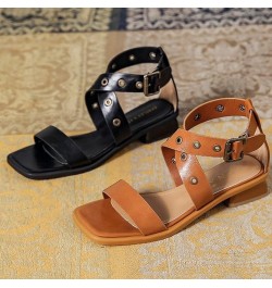 Womens Chunky Low Heel Sandals Summer Comfortable Square Open Toe Pumps Buckle Strap Daily Shoes for School Brown $23.91 Sandals