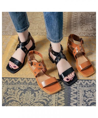 Womens Chunky Low Heel Sandals Summer Comfortable Square Open Toe Pumps Buckle Strap Daily Shoes for School Brown $23.91 Sandals