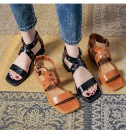 Womens Chunky Low Heel Sandals Summer Comfortable Square Open Toe Pumps Buckle Strap Daily Shoes for School Brown $23.91 Sandals