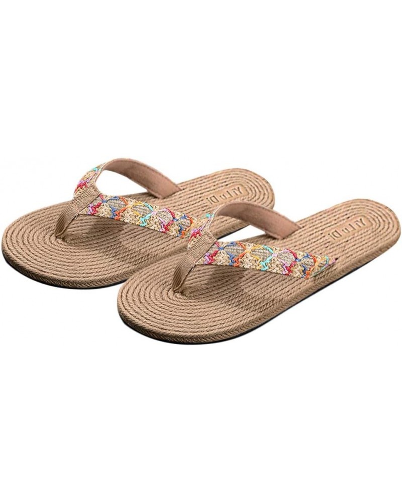 Summer Bohemian Slippers Stylish Straw Woven Sole Beach Flip-flops non-slip slippers for Girl Women Lady Madam Beige $9.17 Sa...