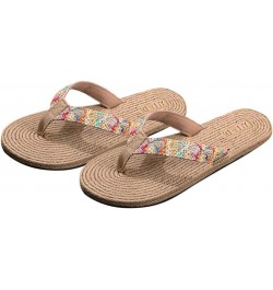 Summer Bohemian Slippers Stylish Straw Woven Sole Beach Flip-flops non-slip slippers for Girl Women Lady Madam Beige $9.17 Sa...