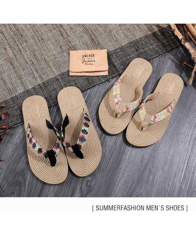 Summer Bohemian Slippers Stylish Straw Woven Sole Beach Flip-flops non-slip slippers for Girl Women Lady Madam Beige $9.17 Sa...