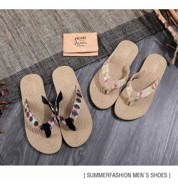 Summer Bohemian Slippers Stylish Straw Woven Sole Beach Flip-flops non-slip slippers for Girl Women Lady Madam Beige $9.17 Sa...