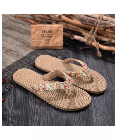 Summer Bohemian Slippers Stylish Straw Woven Sole Beach Flip-flops non-slip slippers for Girl Women Lady Madam Beige $9.17 Sa...