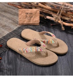 Summer Bohemian Slippers Stylish Straw Woven Sole Beach Flip-flops non-slip slippers for Girl Women Lady Madam Beige $9.17 Sa...