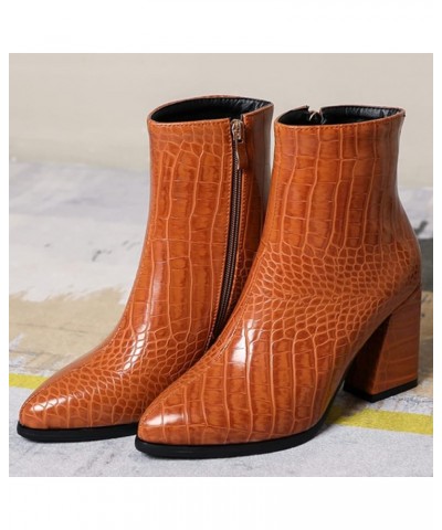 Women's Chunky High Heel Ankle Booties Block Heeled Pointed Toe Side Zipper Short Boots Shoes Orange $22.80 Boots