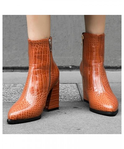 Women's Chunky High Heel Ankle Booties Block Heeled Pointed Toe Side Zipper Short Boots Shoes Orange $22.80 Boots