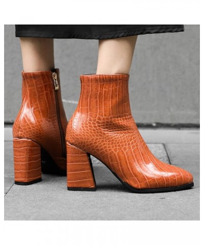 Women's Chunky High Heel Ankle Booties Block Heeled Pointed Toe Side Zipper Short Boots Shoes Orange $22.80 Boots