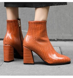 Women's Chunky High Heel Ankle Booties Block Heeled Pointed Toe Side Zipper Short Boots Shoes Orange $22.80 Boots