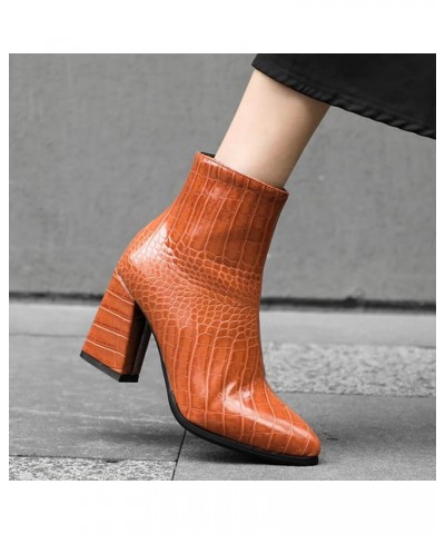 Women's Chunky High Heel Ankle Booties Block Heeled Pointed Toe Side Zipper Short Boots Shoes Orange $22.80 Boots