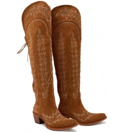 Embroidered Cowboy Boots for Women Lace up Thigh High Boots Wide Calf Over The Knee Boots Side Zip Western Cowgirl Boots Brow...