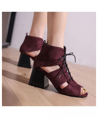 Womens Square Heels Breathable Peep Toe Sandals Buckle Strap Beach Sandals block heel sandals Z 22-red $15.77 Sandals