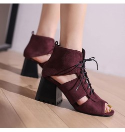 Womens Square Heels Breathable Peep Toe Sandals Buckle Strap Beach Sandals block heel sandals Z 22-red $15.77 Sandals