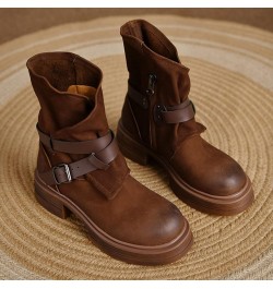 Ankle Boots for Women Chunky Heel Western Boots Knee High Laced Boots Winter Casual Snow Boots Brown $30.37 Outdoor Shoes