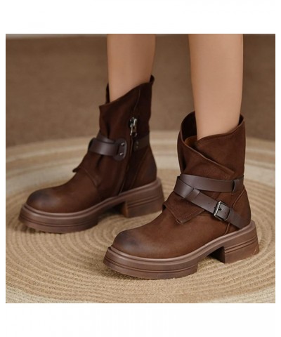 Ankle Boots for Women Chunky Heel Western Boots Knee High Laced Boots Winter Casual Snow Boots Brown $30.37 Outdoor Shoes