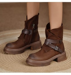 Ankle Boots for Women Chunky Heel Western Boots Knee High Laced Boots Winter Casual Snow Boots Brown $30.37 Outdoor Shoes