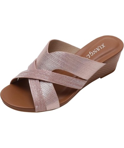 Women Platform Sandals Fashion Summer Women Sandals Fish Mouth Open Toe Wedge Heel Sandals Breathable Slip On 7 Rose Gold $16...