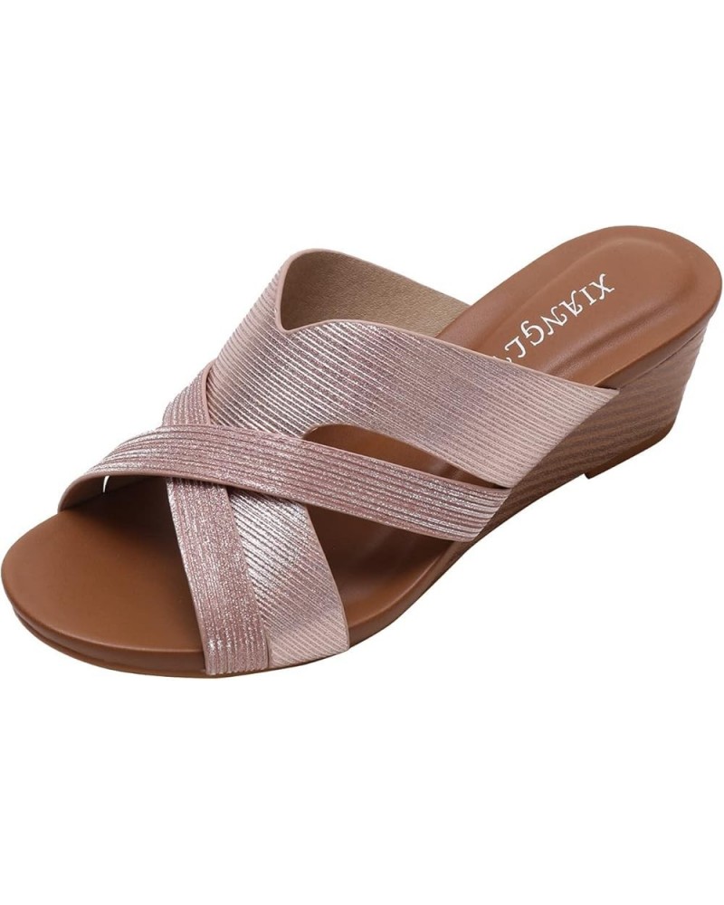 Women Platform Sandals Fashion Summer Women Sandals Fish Mouth Open Toe Wedge Heel Sandals Breathable Slip On 7 Rose Gold $16...