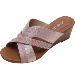 Women Platform Sandals Fashion Summer Women Sandals Fish Mouth Open Toe Wedge Heel Sandals Breathable Slip On 7 Rose Gold $16...