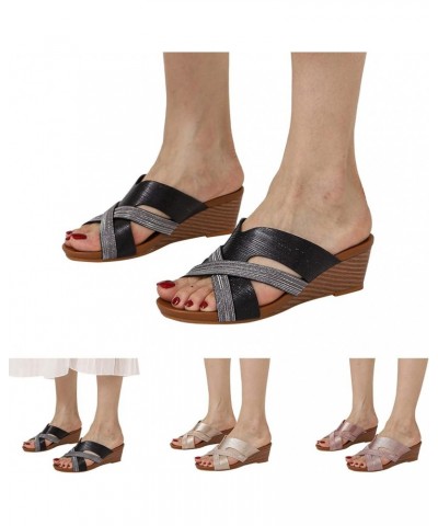 Women Platform Sandals Fashion Summer Women Sandals Fish Mouth Open Toe Wedge Heel Sandals Breathable Slip On 7 Rose Gold $16...